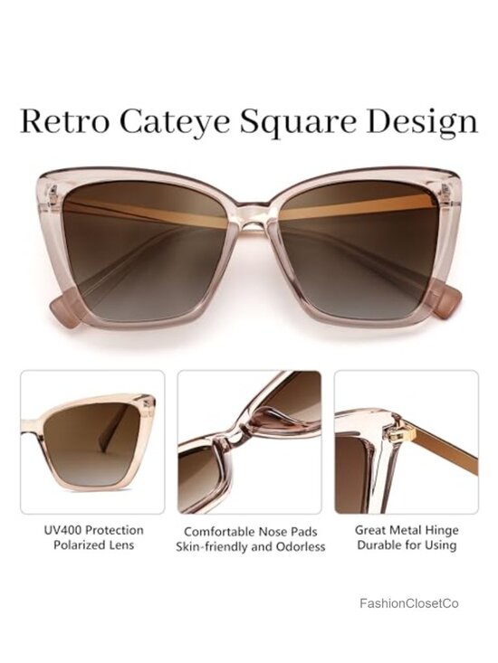 Retro Cat Eye Polarized Sunglasses for Women Trendy Oversized Sun Glasses main image 5
